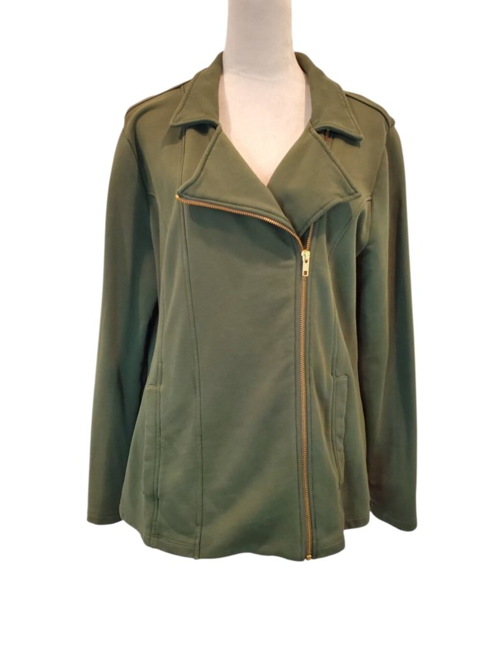 KETTLEWELL SZ LL (12-14) Women's Moto Biker Jacket  100% Cotton Knit Olive Green